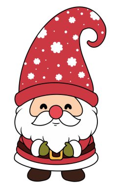 Noel kostümlü şirin cüce Noel Baba beyaz arkaplan vektör illüstrasyonunda izole edildi