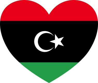 Kalp şeklindeki Libya bayrağı şeffaf arkaplan vektör illüstrasyonunda izole edildi