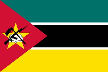 Mozambik resmi bayrağı beyaz arkaplanda izole edildi. vektör illüstrasyonu.