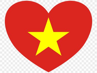 Şeffaf arka planda izole edilmiş kalp şeklinde Vietnam bayrağı. vektör illüstrasyonu 