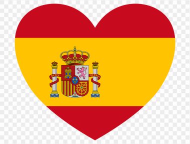 Şeffaf arka planda izole edilmiş kalp şeklinde İspanya bayrağı. vektör illüstrasyonu