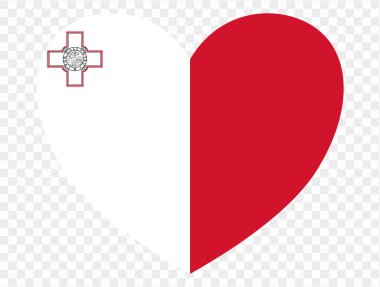 Şeffaf arkaplanda kalp şeklinde Malta bayrağı var. vektör illüstrasyonu