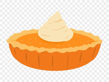 Üzerine krema sürülmüş balkabağı turtası, minimalist tarzda, Şükran Günü kutlamaları için mükemmel. Tasarımlarda kolay kullanım için şeffaf arkaplan. vektör