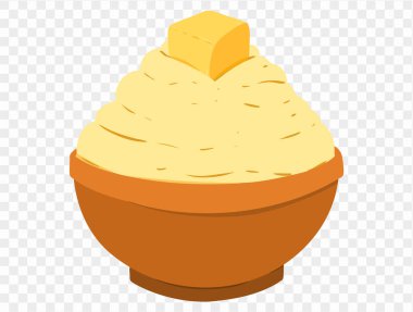 Şükran Günü 'nde patates püresi ve üzerinde bir tutam erimiş tereyağı. Minimalist tarzda ve şeffaf bir arkaplan. Şükran Günü tasarımları ve tatil yemekleri çizimleri için mükemmel.