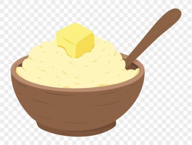 Thanksgiving mashed potatoes with a pat of melted butter on top, in a minimalist style and transparent background. Perfect for Thanksgiving designs and holiday food illustrations clipart