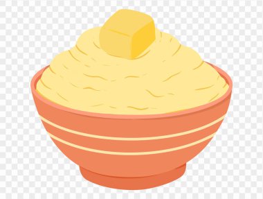 Şükran Günü 'nde patates püresi ve üzerinde bir tutam erimiş tereyağı. Minimalist tarzda ve şeffaf bir arkaplan. Şükran Günü tasarımları ve tatil yemekleri çizimleri için mükemmel.