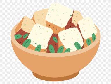 Traditional Thanksgiving stuffing with seasoned bread cubes and herbs in dish on transparent background.vector clipart