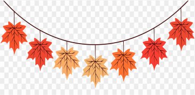 Maple leaves draped as decorations, perfect for autumn and party themes on a transparent background.vector clipart