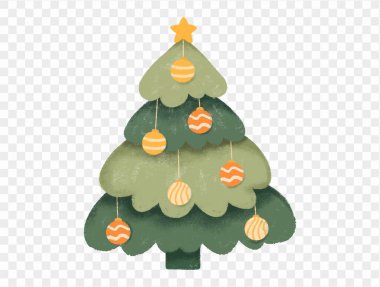 Hand drawn Christmas tree with chalk style decorations and childlike lines on  transparent background, perfect for festive designs. vector clipart