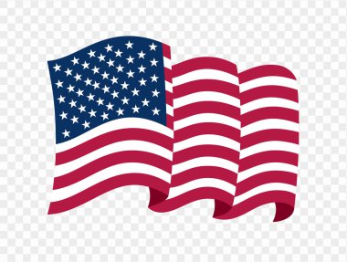 Waving USA flag isolated on transparent PNG background. Perfect for designs, high-quality vector image. clipart