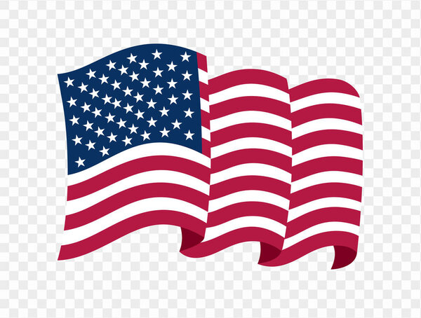 Waving USA flag isolated on transparent PNG background. Perfect for designs, high-quality vector image.