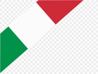 İtalya bayrak köşesi eğimli kurdele, şeffaf bir PNG arka planda izole. Dijital projeler, logolar ve sunumlar için mükemmel, ikonik yeşil, beyaz ve kırmızı bayrak sergileniyor.