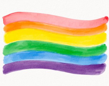 Dalgalı vuruşlarla dolu yumuşak bir gökkuşağı bayrağının suluboya resmi birliği ve barışçıl gurur kutlamasını simgeliyor..