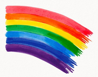 Suluboya ile boyanmış gökkuşağı yayı neşeyi, hareketi ve gurur yolculuğunu sembolize ediyor..