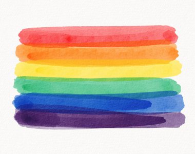 Canlı suluboya ile klasik gökkuşağı çizgileri, gururu, gücü ve görünürlüğü simgeliyor.