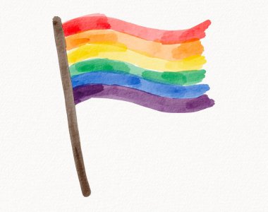 Elle boyanmış gökkuşağı bayrağı suluboya efektli, hareketi, özgürlüğü ve ifadeyi simgeliyor.