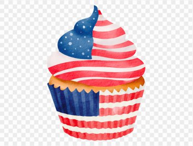 4 Temmuz ve vatansever yemek tasarımları için ideal Amerikan bayrağı desenli suluboya kek.