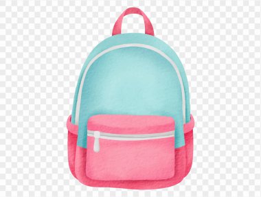 Suluboya pembe ve su rengi sırt çantalı şirin bir şekilde okula geri döndü. vektör.