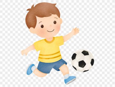 Suluboya çocuk futbol sporu faaliyeti illüstrasyon izole vektörü oynuyor.