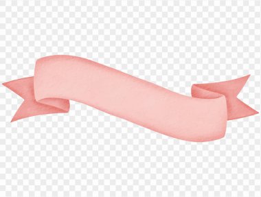 Okul kırtasiyesi, poster ve tatil tasarım vektörü için izole edilmiş suluboya pembe kıvrımlı kurdele afişi.