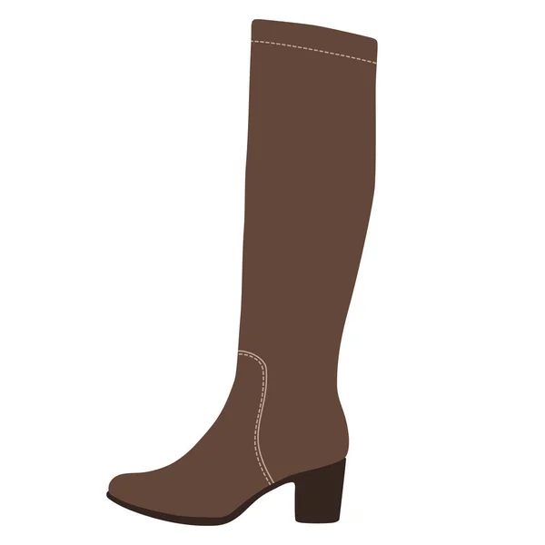 Brown High Leather Boot High Heel Boot Vector Flat Illustration — Stock Vector