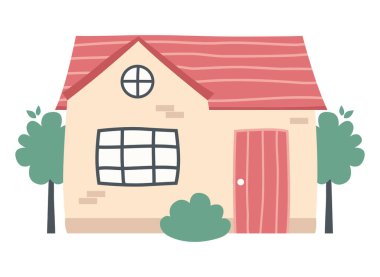 Güzel çizgi film evi. El çizimi vektör illüstrasyonu