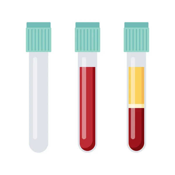 Set Tes Darah Medis Tabung Dalam Gaya Datar - Stok Vektor