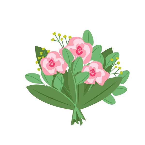 Bouquet of different flowers, roses, Gypsophila, Caryophyllaceae, vector illustration in flat style, cartoon.