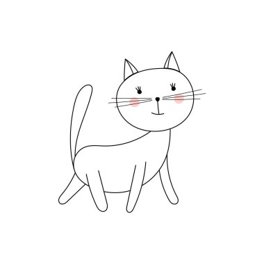 White cat in doodle style isolated on white background. Vector pet hand draw. Cute animal.