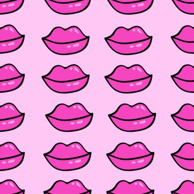 Hand drawn vector female lips seamless vector pattern. Highlight lips in doodle style.