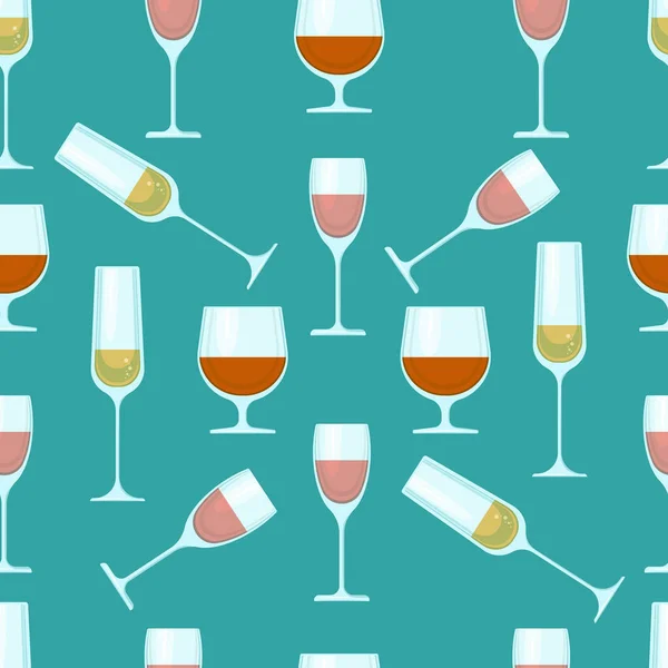 Glasses Various Shapes Alcohol Seamless Pattern Vector Print Glass Transparent — 스톡 벡터