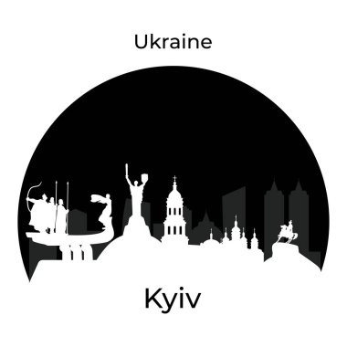 Gece Kyiv dolunay, Ukrayna 'nın başkenti Siluet. Vektör illüstrasyonu.