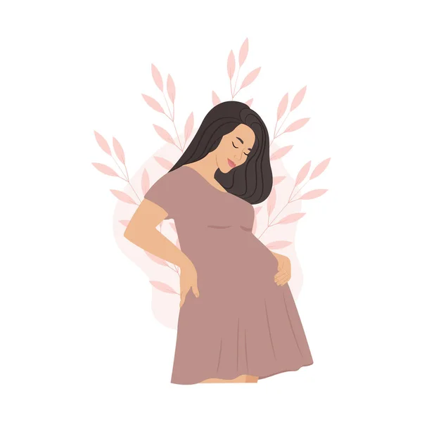Беременная Женщина Большим Животом Векторная Иллюстрация Плоском Стиле — стоковый вектор
