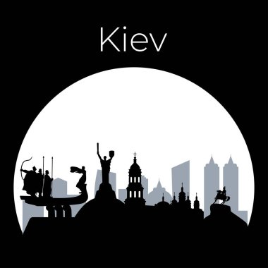 Gece Kyiv dolunay, Ukrayna 'nın başkenti Siluet. Vektör illüstrasyonu.