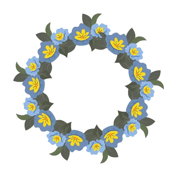Wreath frame flowers in yellow and blue. Vector illustration of an isolation. Ukrainian national colors.
