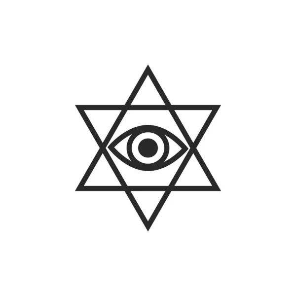Allsehendes Auge Pentagramm Vektorgrafik Linien Kunststil Tätowierungselement Esoterisches Symbol Isoliert — Stockvektor