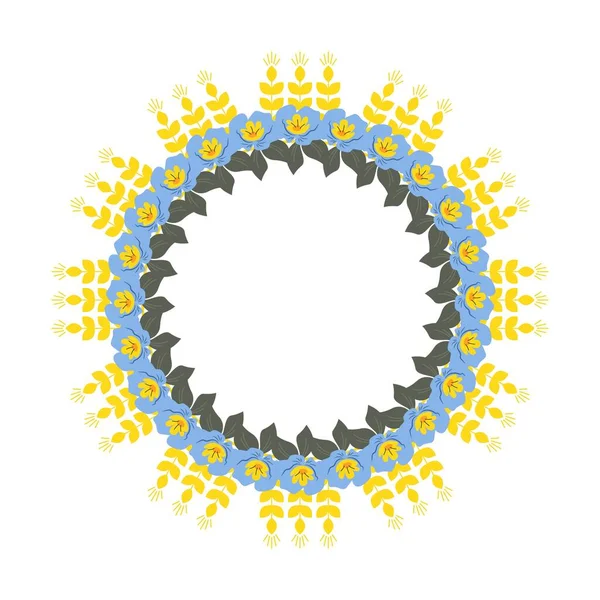 Πλαίσιο Στεφανιού Από Ακίδα Και Λουλούδια Κίτρινο Και Μπλε Εικονογράφηση — Διανυσματικό Αρχείο
