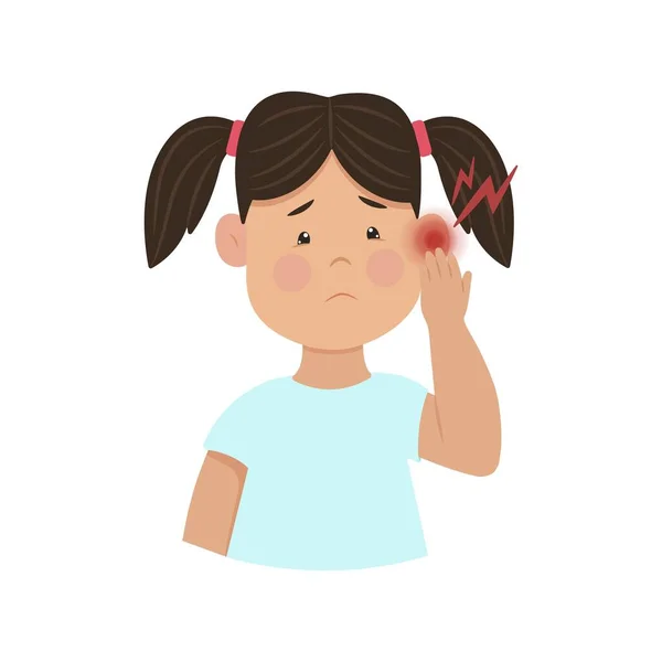 Schmerzen Ohr Ein Aufgebrachtes Mädchen Hält Sein Ohr Kinderohrentzündung Vektorillustration — Stockvektor