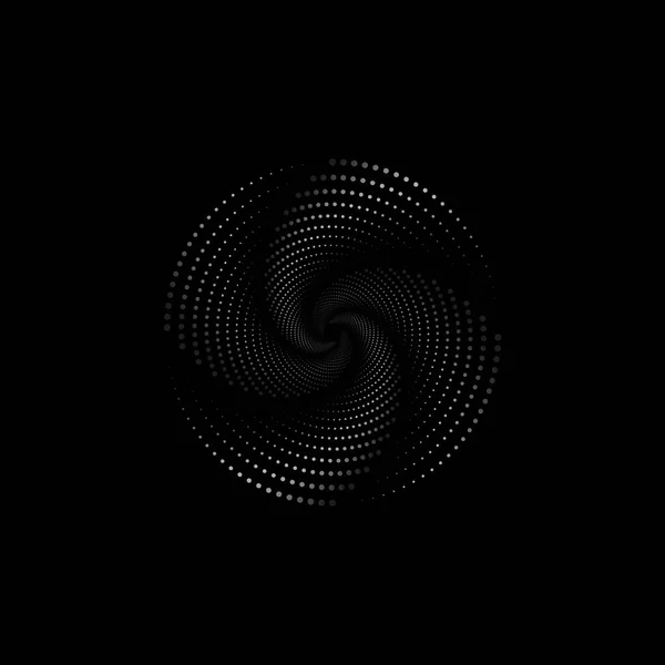 半色调点呈螺旋形 圆形标志 矢量虚线框 旋转设计同心圆几何元件 技术相机快门概念的抽象表示 隔离在黑色上 — 图库矢量图片
