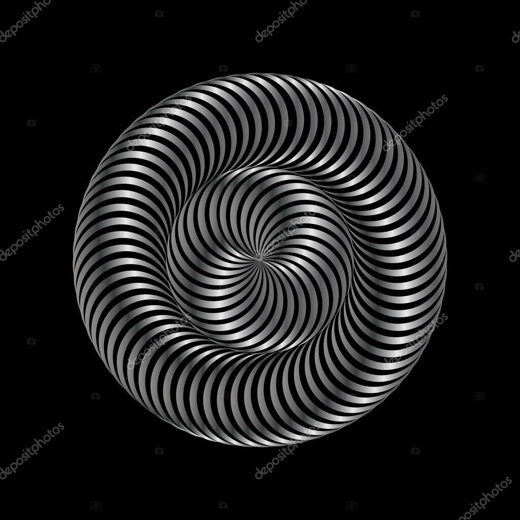 3D twisted gradient spirals. Tunnel geometry with lines. Abstract technology circle in a spiral. Vector illustration.