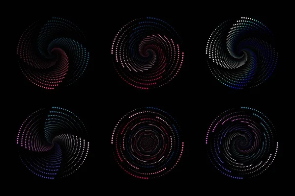 Espiral Vórtice Elemento Giro Líneas Circulares Radiales Volutas Espirales Puntos — Vector de stock