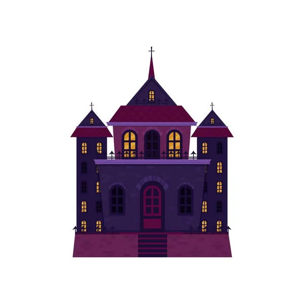 Casa Castelo Halloween Isolada Arquitetura Estrela Palácio Escuro Desenho Plano —  Vetores de Stock