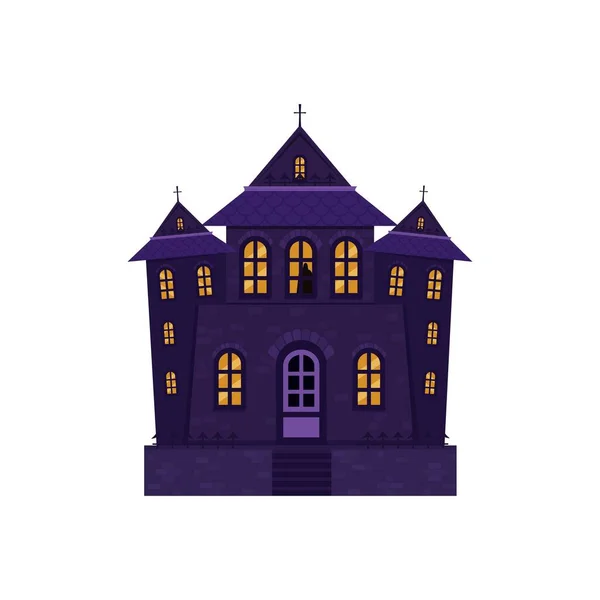 Casa Castelo Halloween Isolada Arquitetura Estrela Palácio Escuro Desenho Plano — Vetor de Stock