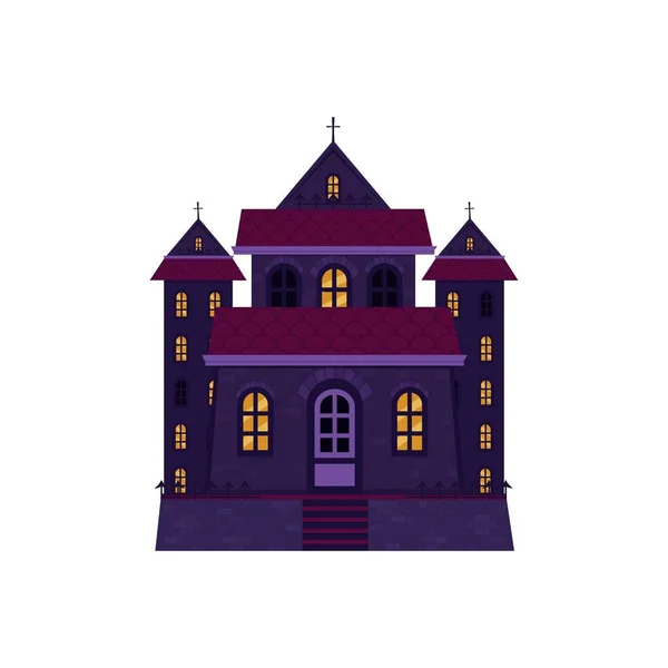 万圣节城堡被隔离了黑暗宫殿的星光建筑 平面卡通矢量插图 — 图库矢量图片