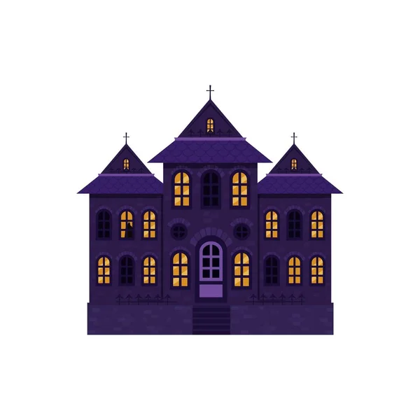 Дом Замке Хэллоуин Изолирован Звезда Архитектуры Темного Дворца Плоская Векторная — стоковый вектор