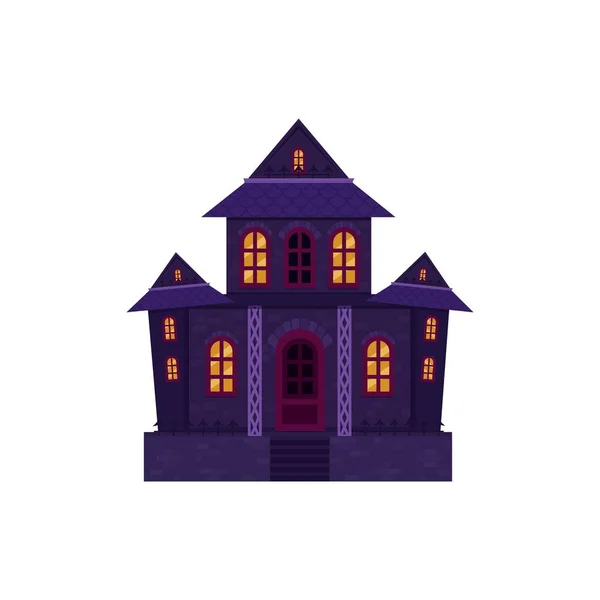 Halloween Castle House Isolated Dark Palace Star Architecture Flat Cartoon — Stock Vector