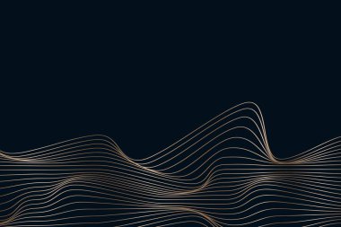 Doğrusal altın soyut dalgalar. Vektör tasarım afişi. Minimalist modern arkaplan.