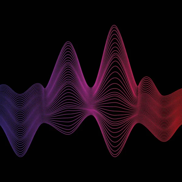 사운드 웨이브 무지개 그라디언트 주파수 검은색 배경에 추상적인 기하학적 모양입니다 — 스톡 벡터