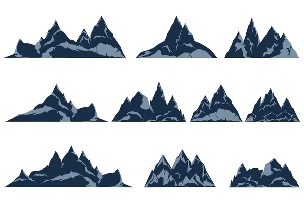 Rock Mountains Vector Set Mountain Rocky Peaks Different Shapes Flat — Stock Vector