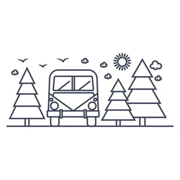 Autofahrt Durch Den Weihnachtsbaumwald Vereinzelte Illustration Auf Weiß Erholung Der lizenzfreie Stockillustrationen